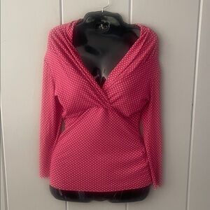 Sweet Pea Maternity Blouse Top Red White Polka Dot Whimsical Baby Shower Girly